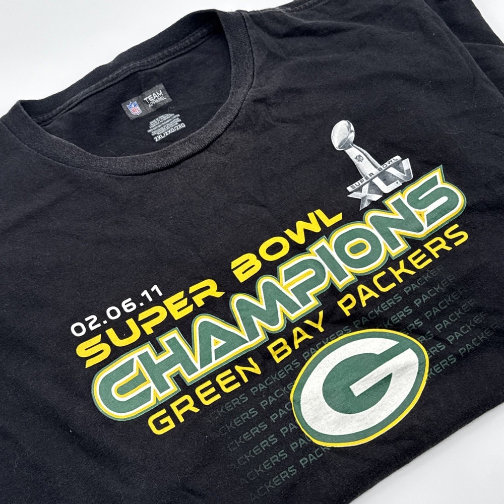 Green Bay Packers 2011 Super Bowl T Shirt Mens 2XL Black Short Sleeve NFL Team